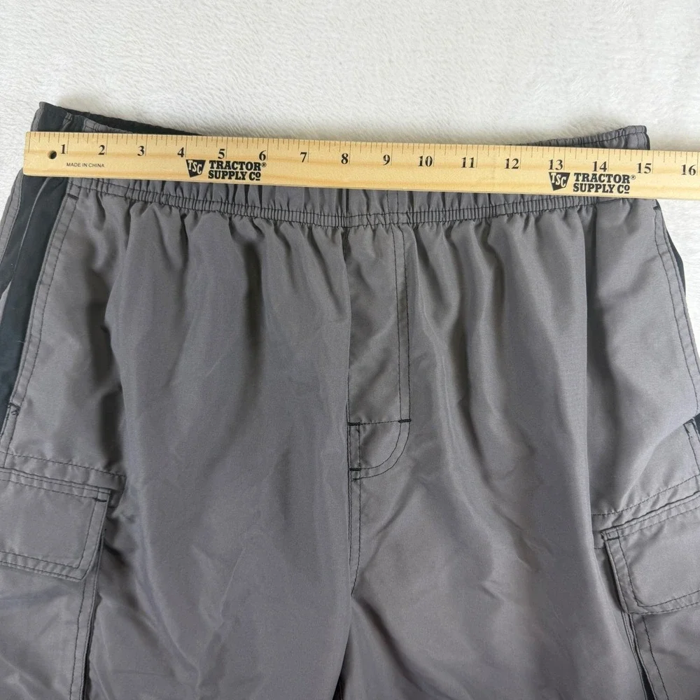 Third Coast Mens Cargo Board Shorts Gray Black Elastic Waist Swim Trunks Size L